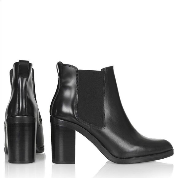 Top Shop Missile Black Leather Ankle Boots 9.5 - Picture 1 of 6